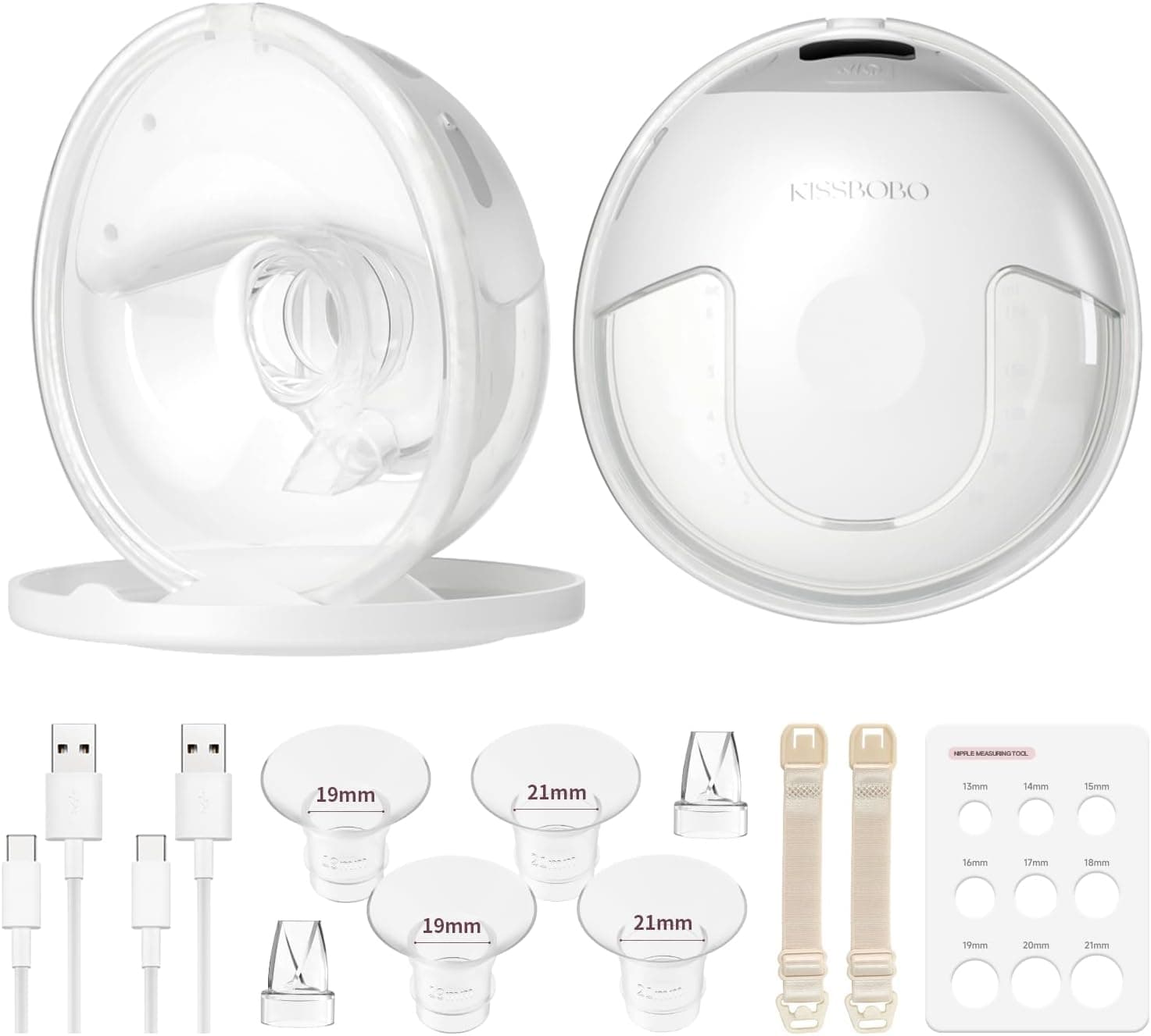 KISSBOBO K5 Sacaleches electricos doble,19 niveles 4 modos,280mmHg fuerte potencia de succión sacaleches manos libres,indoloro saca leche materna electrico(Blanco 2 Piezas)