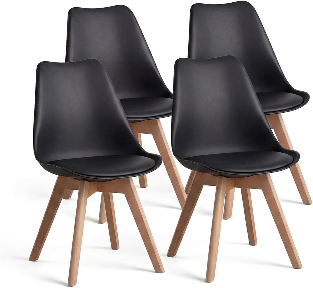 duehome | Beench, Pack 4 sillas Nórdicas, Sillas Comedor, Acabado en Negro y Madera, Medidas: 49 (Ancho) cm x 53,5 cm (Largo) x 83 cm (Alto)
