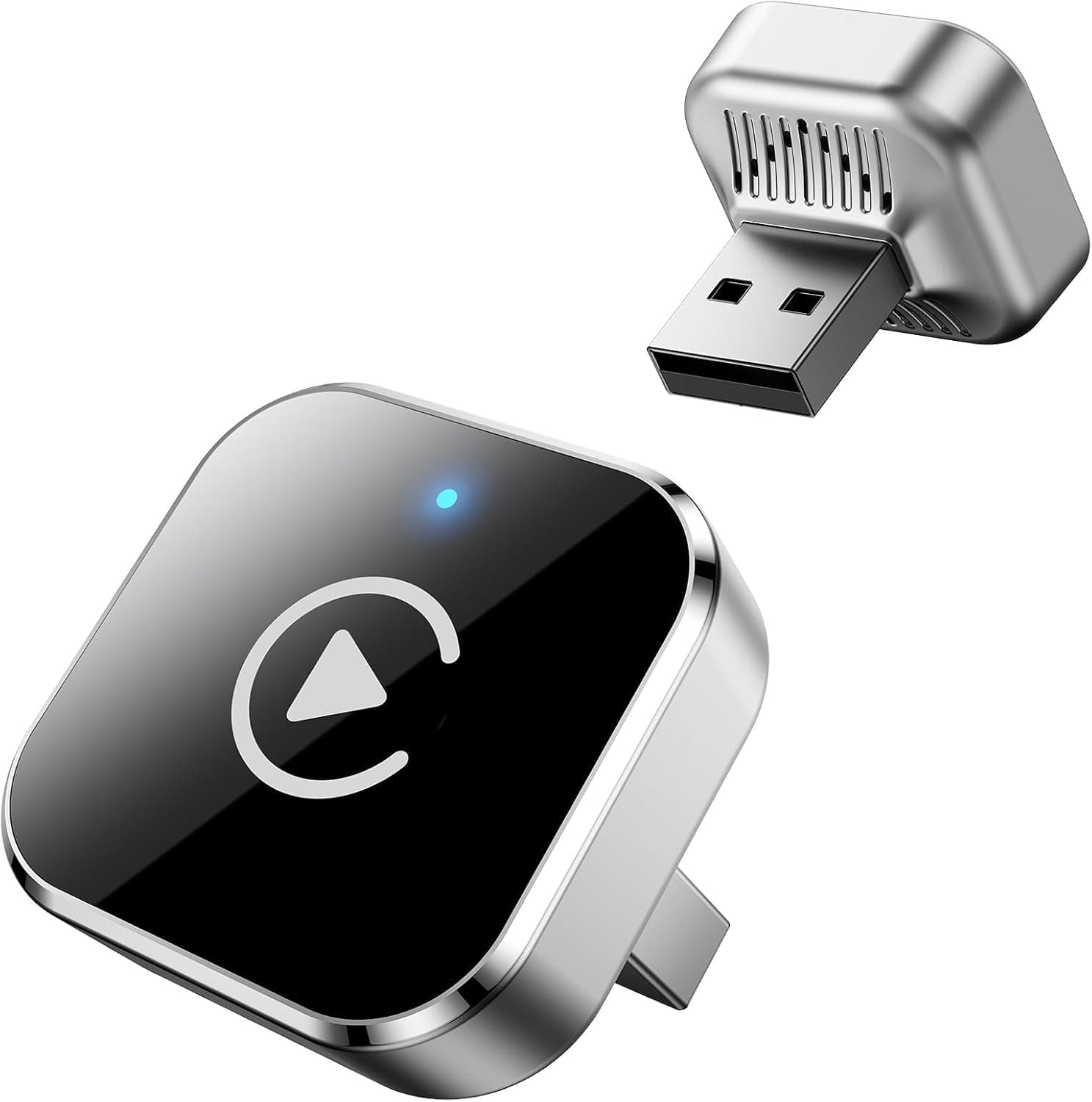 Adaptador CarPlay Inalámbrico y Android Auto, Mini Convertidor USB-A/USB-C Plug & Play, de Cable a Inalámbrico, WiFi 2.4GHz/5GHz, Conexión Automática, para Coches con CarPlay, Plata