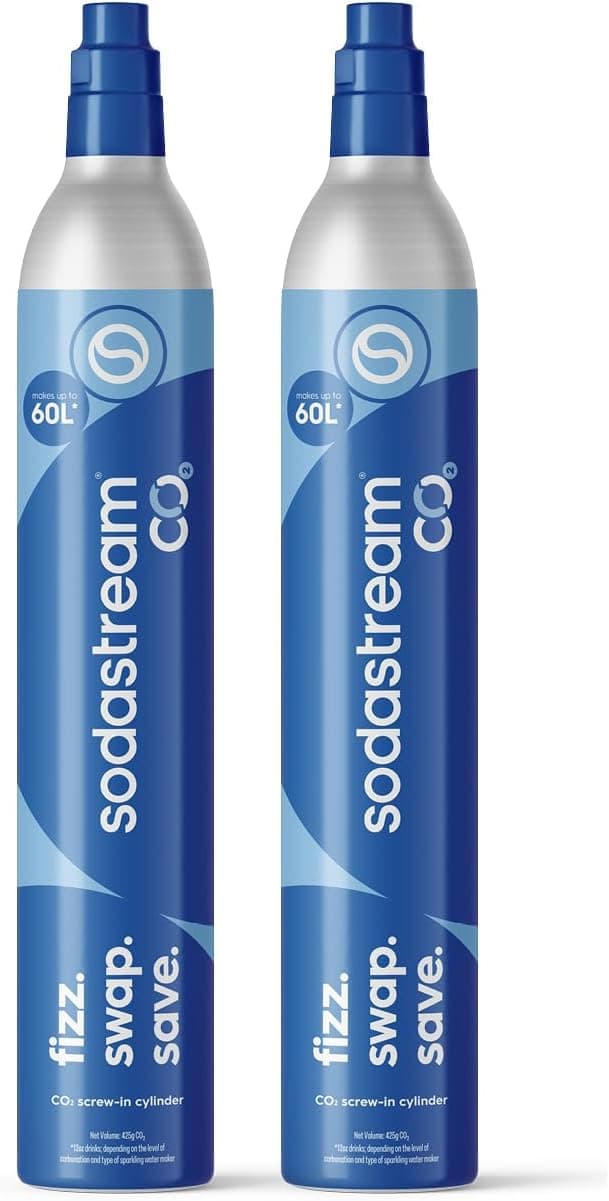 SodaStream – 2x Cilindros de CO₂ de rosca, hasta 120L de agua con gas