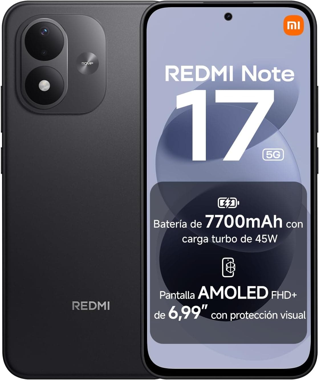 REDMI Note 17 5G, Smartphone 8+256GB, Negro, batería de 7700mAh