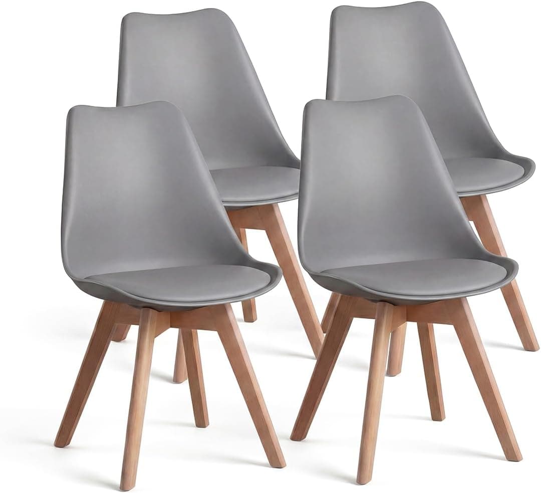duehome | Beench, Pack 4 sillas Nórdicas, Sillas Comedor, Acabado en Gris y Madera, Medidas: 49 (Ancho) cm x 53,5 cm (Largo) x 83 cm (Alto)