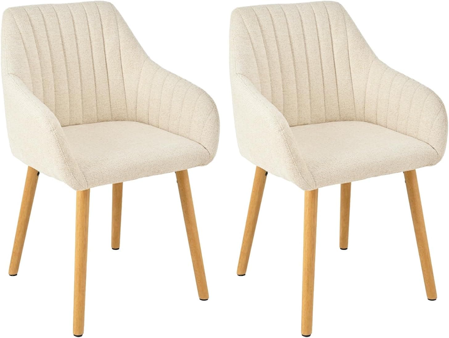 Silla De Comedor con Reposabrazos, Juego De 2, Patas De Madera, Silla Tapizada, Sillas De Cocina Y Salon, Crema