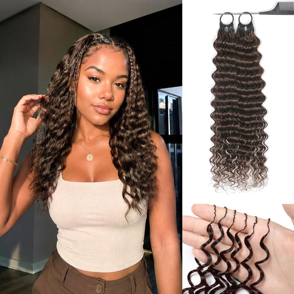 Renyarch Miracle Deep Wave Mini Knots Crochet Human Hair Bundles for Black Women 14 Pulgadas Crochet Hair 50g 40 Hebras 4# Wet and Wavy Invisible Knotless Curly Human Extensions