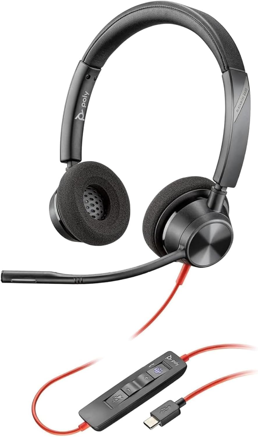 Auricular Poly Blackwire 3320 con cable - Brazo de micrófono flexible - Estéreo de alta fidelidad - Se conecta a PC/Mac a través de USB-C o USB-A - Funciona con Teams/Zoom