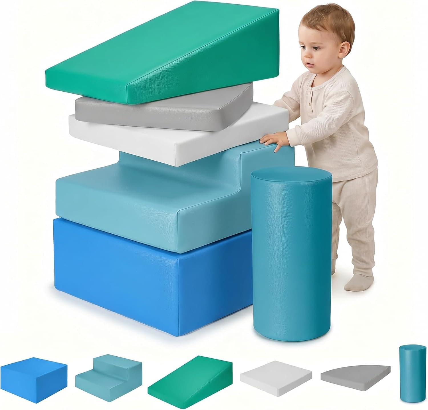 Juego de 6 Bloques de Espuma para Niños: Cuero PU Bloques Psicomotricidad Infantil - Set de Cilindro para Interior Infantil Juego de Trepar y Gatear Regalo para Bebés