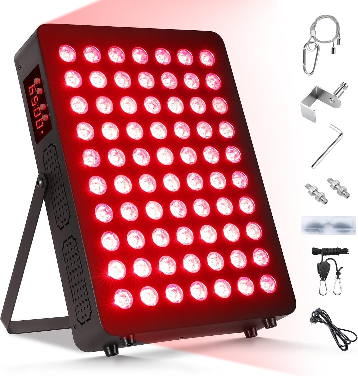 Luz Roja, Lámpara Infrarroja 660nm & 850nm, Lampara Luz Roja 120W Doble Chip 70 LEDs, con Temporizador y Soporte Ajustable, Red Light Therapy para Cara Y Cuerpo