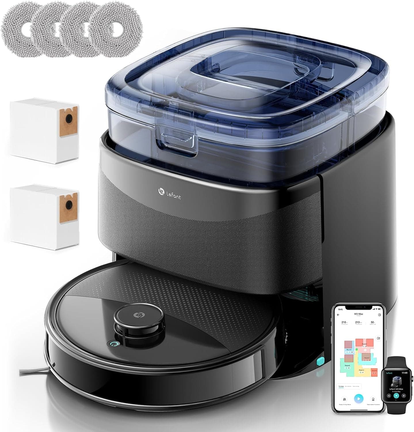 Lefant Robot Aspirador y Friegasuelos con Base 4 en 1 de Autovaciado M3 MAX