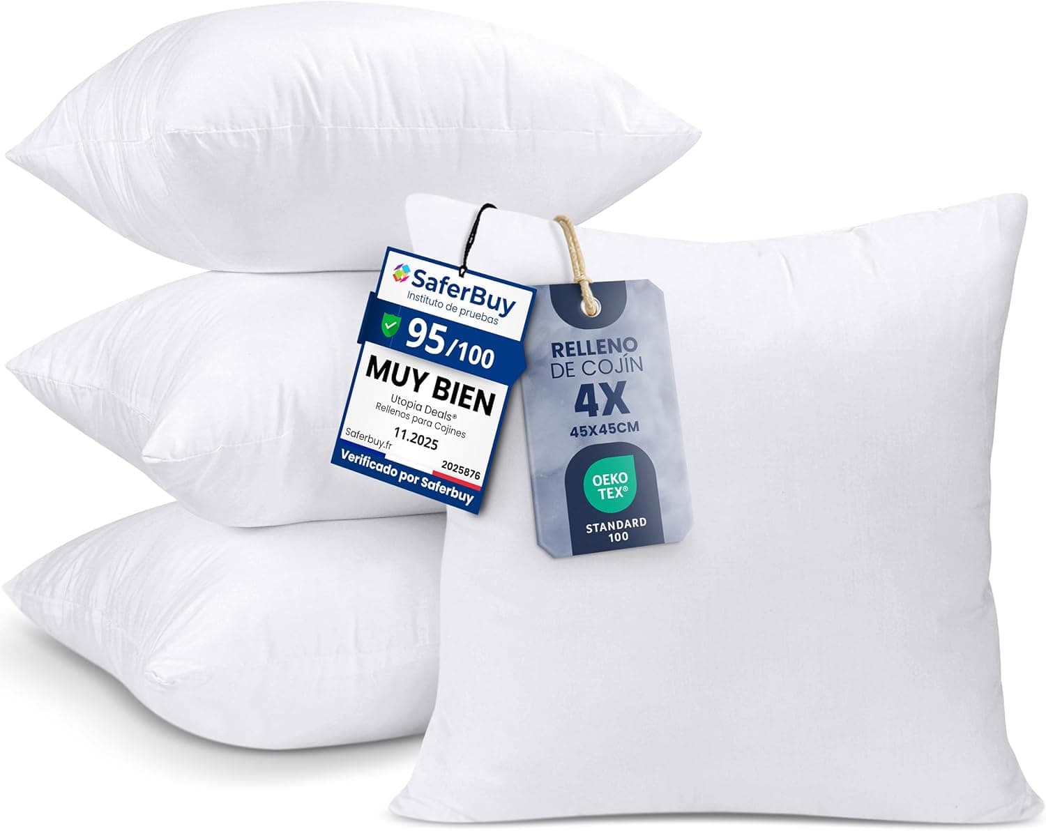 Utopia Bedding Relleno Cojín 45x45 cm Pack de 4 para Cojines Cama Sofá