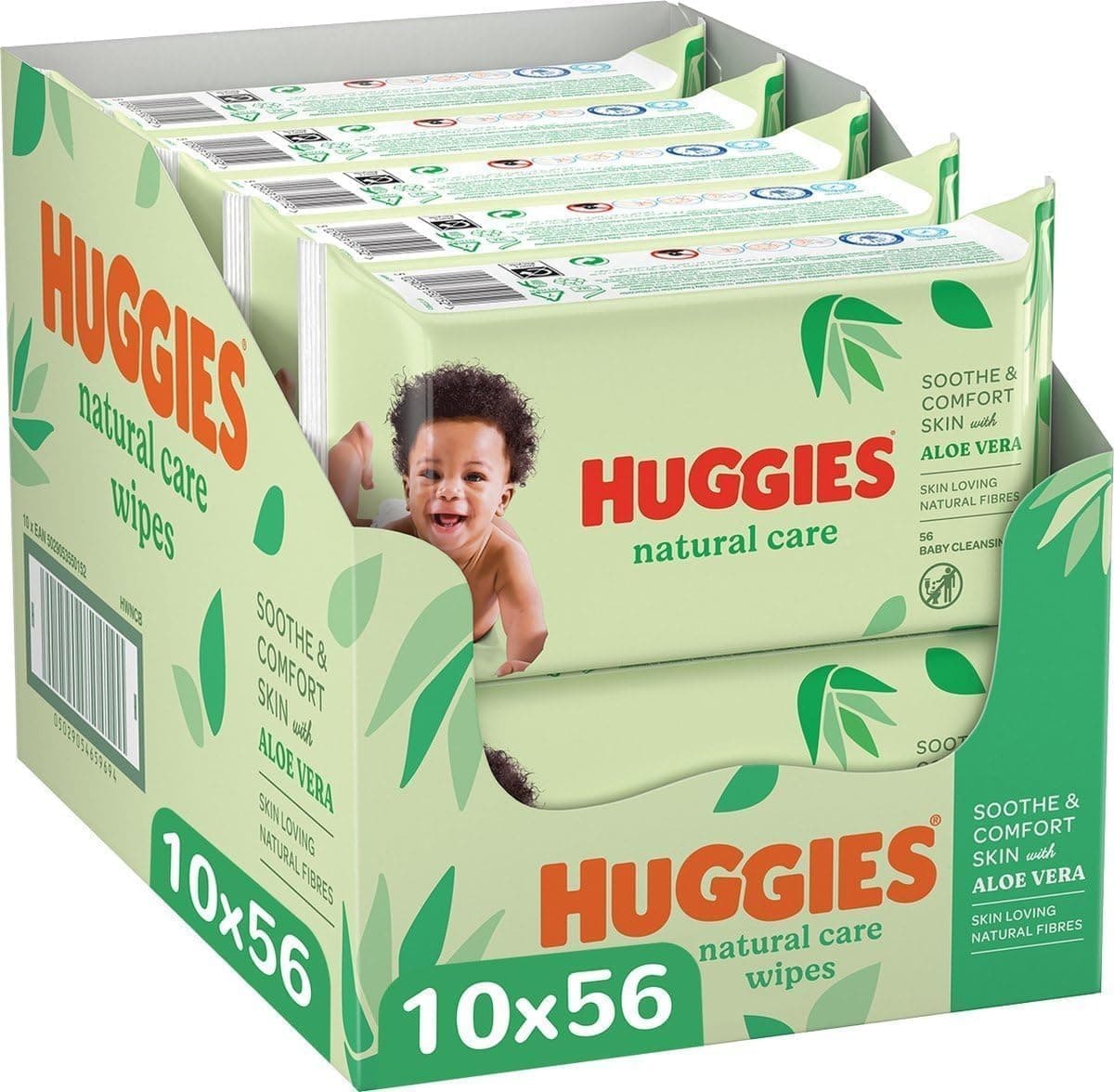 Huggies Natural Care Toallitas para Bebé, Aloe Vera, 10 Packs de 56, Total 560 Toallitas