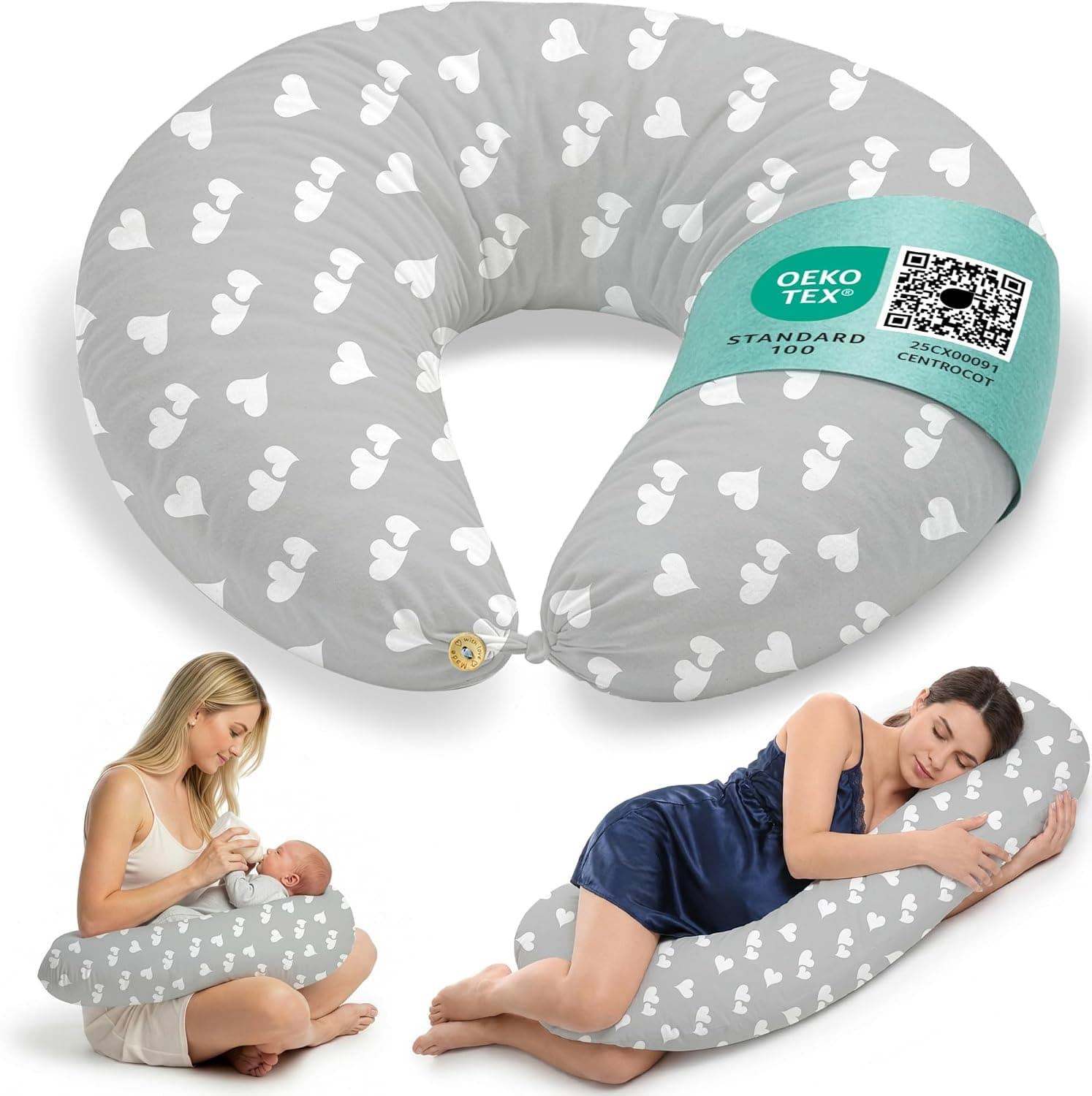 Almohada Embarazada y Cojin Lactancia Bebe para Dormir XXL Idea Regalo para Nuevas Mamás con Funda de 100% Algodón Almohada Multifuncional para Apoyo Espalda y Relleno Suave Accesorio de Maternidad