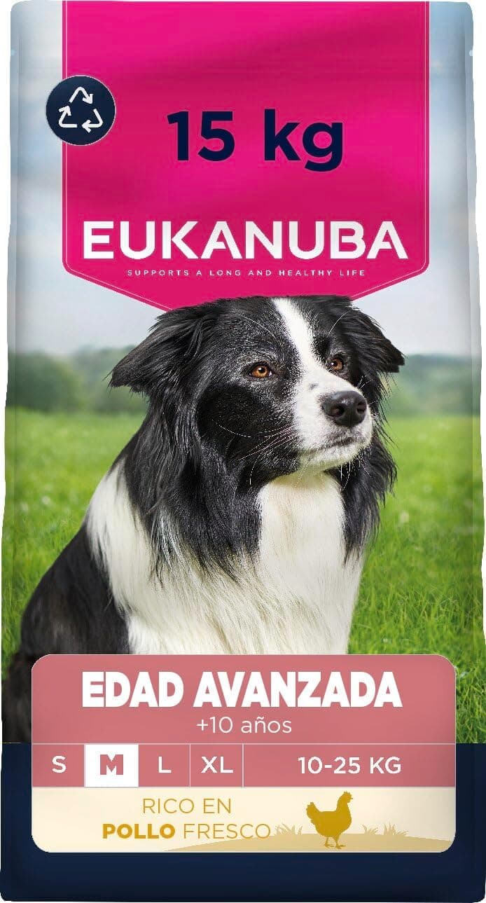 Eukanuba, alimento para Edad Avanzada con Pollo Fresco para Razas Medianas - Alimento seco Premium para Perros Senior, 15 kg