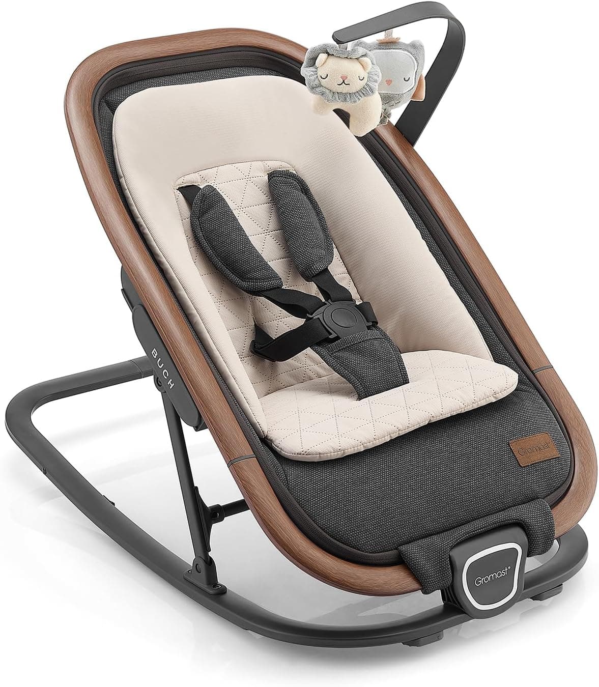 Gromast Silla hamaca 2 en 1 para bebés, hamaca portátil con 3 posiciones de reclinación, juguetes colgantes y bolsa de viaje - Gris oscuro