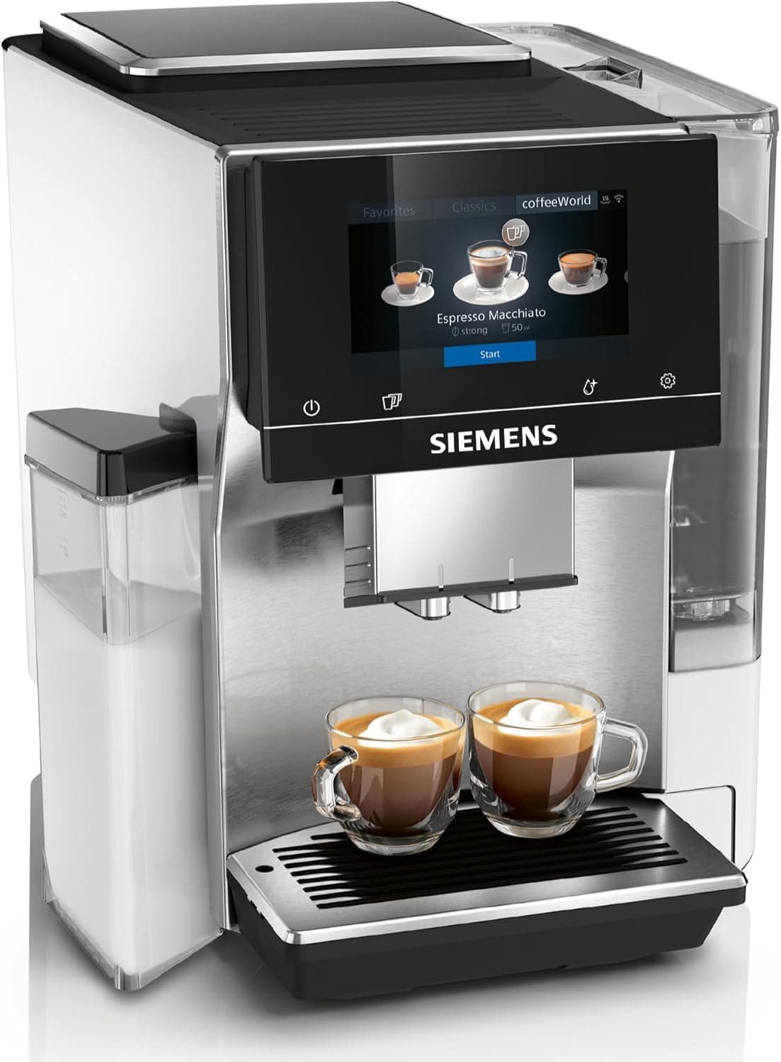 SIEMENS - Cafetera superautomática EQ700, pantalla Touch&Slide, coffeeWorld, Home Connect, acero inoxidable y blanco, TQ715R03