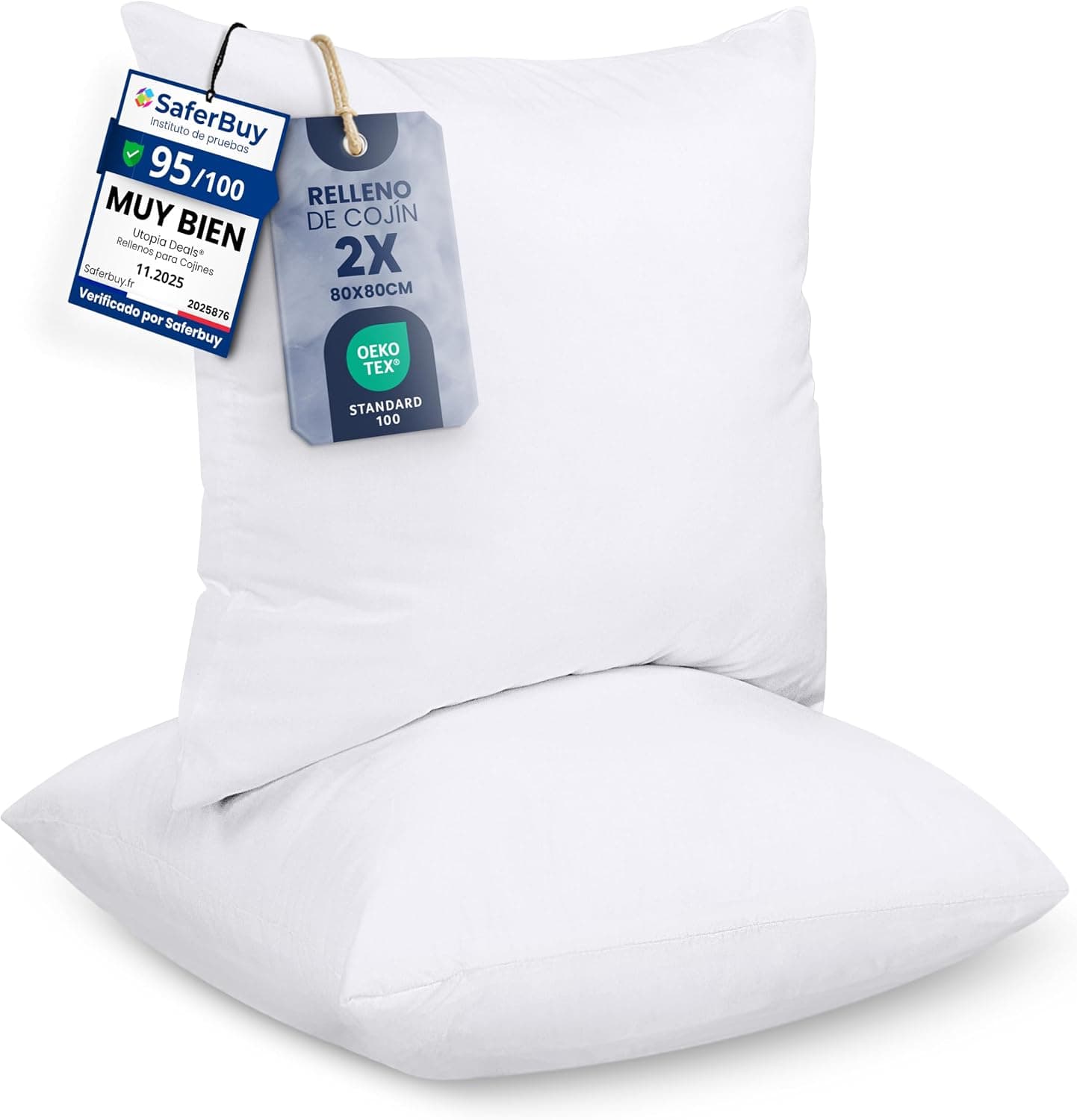 Utopia Bedding Relleno Cojín 80x80 cm Pack de 2 para Cojines Cama Sofá