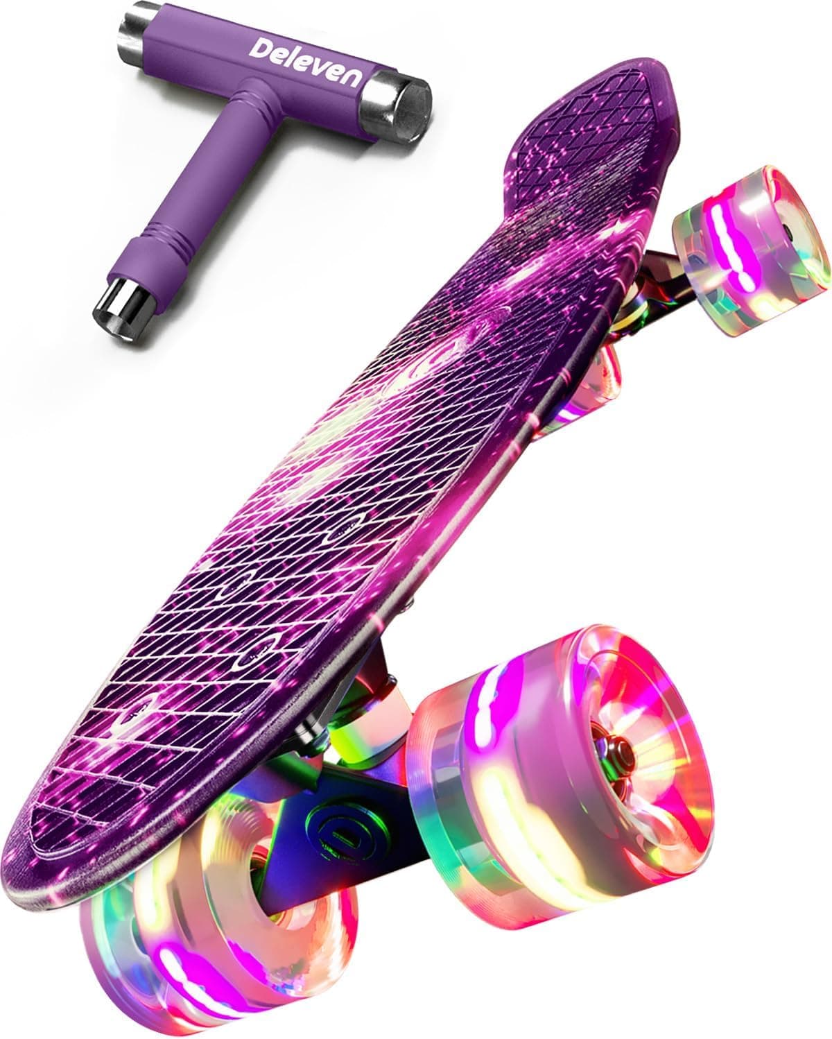 Deleven Monopatín 56cm con Ruedas LED, Herramienta de Skate y Rodamientos ABEC 7 - Skateboard para Niños Principiantes Adolescentes Adultos