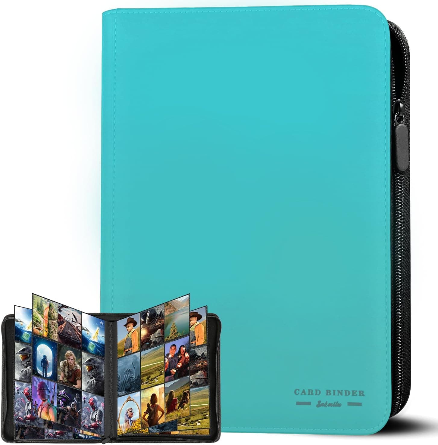 Álbum de Tarjetas Coleccionables, 30 Páginas y 9 Bolsillos, Capacidad para 540 Cartas, Carpeta con Cremallera y Carga Lateral, Compatible con Magic, YuGiOh, MTG y TCG – Lago Azul