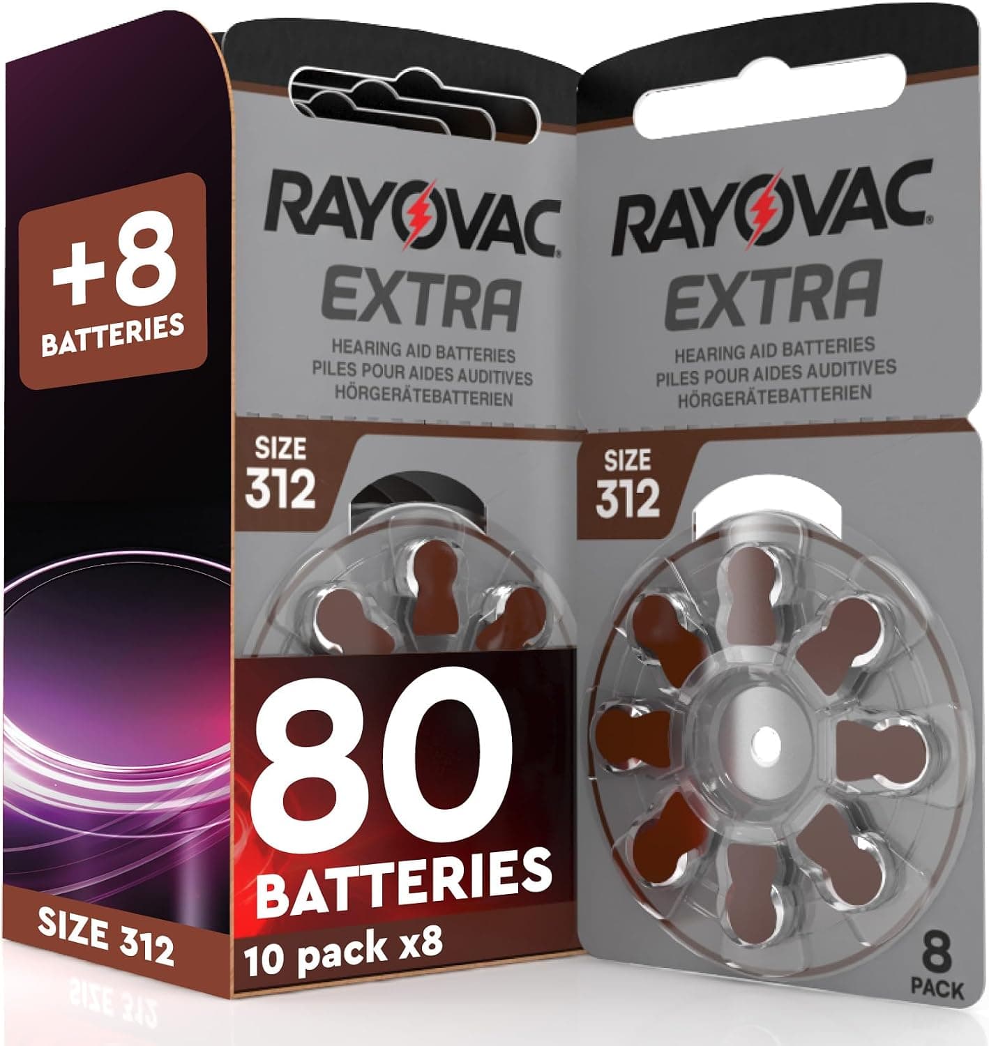 80 Pilas para Audífonos Talla 312 Rayovac Extra + 8 Pilas Udivita