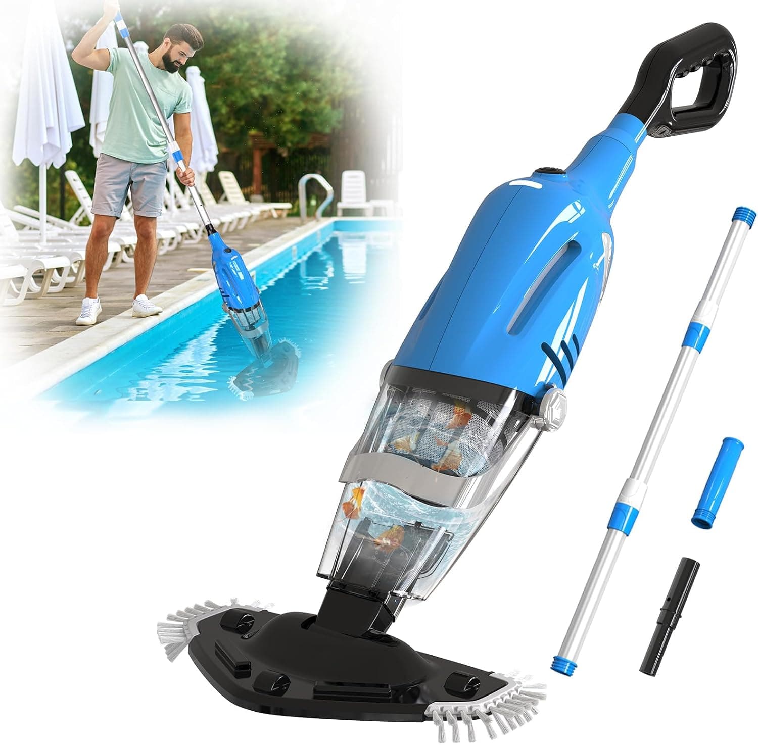 Limpiafondos Piscina Manual, Aspiradora de Piscina con Batería