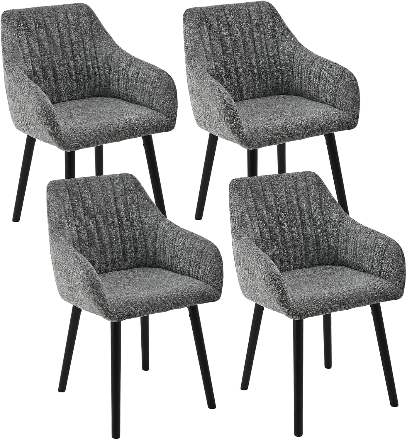 Silla De Comedor con Reposabrazos, Juego De 4, Patas De Madera, Silla Tapizada, Sillas De Cocina Y Salon, Gris Pizarra