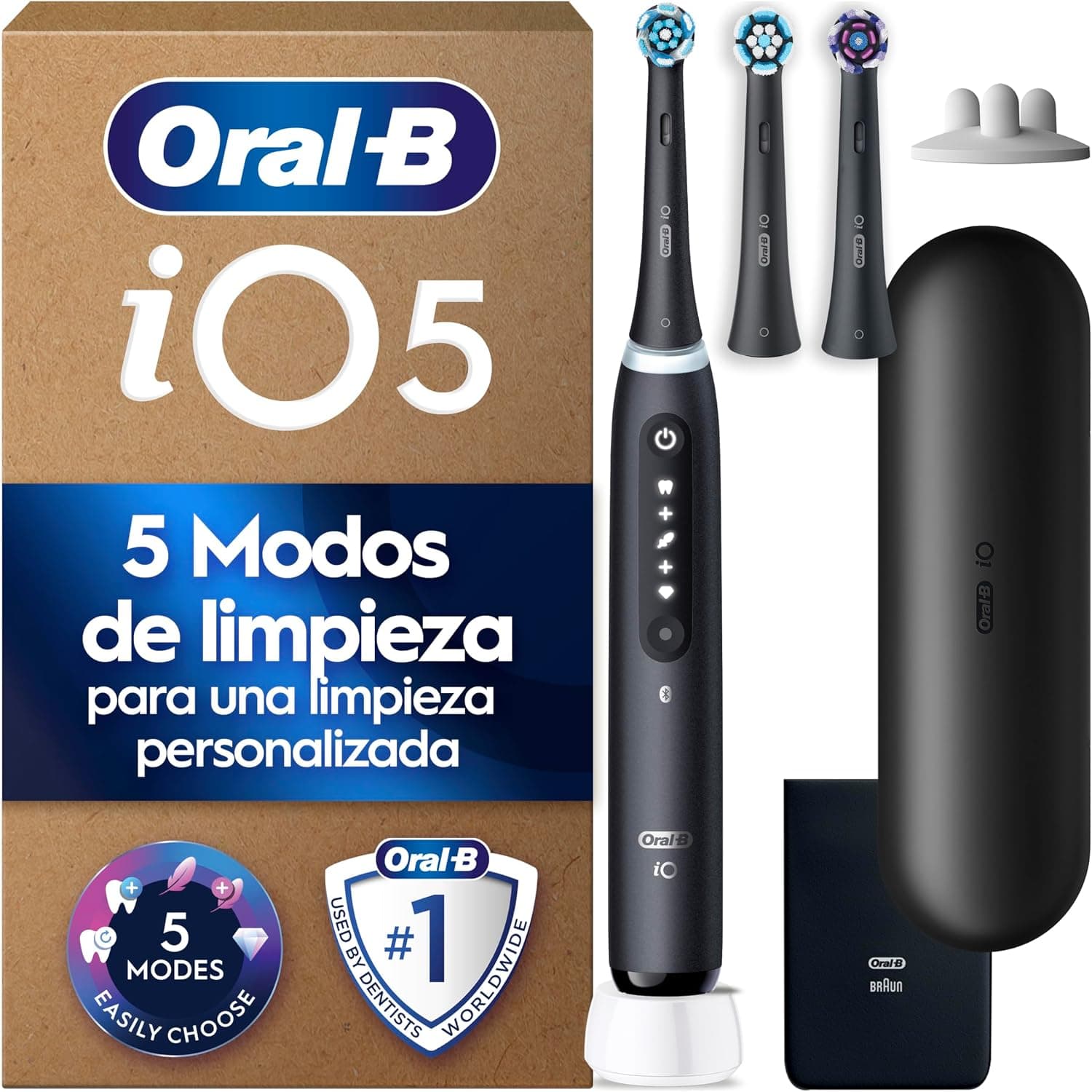 Oral-B iO 5N Cepillo de Dientes Eléctrico con 3 Cabezales, Negro