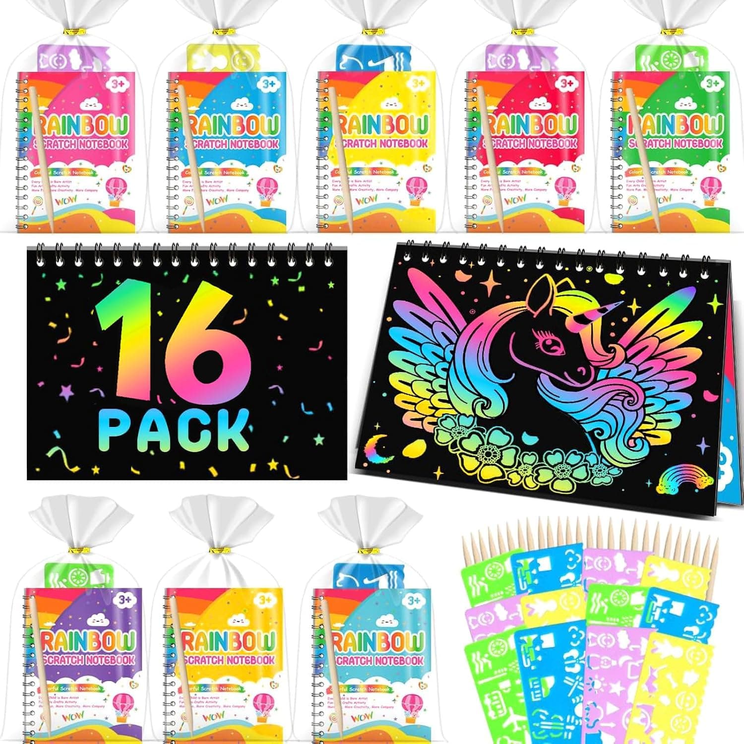 16 Kits de Scratch Art para Niños, Detalles Cumpleaños Niños
